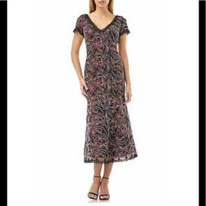 JS Collections Embroidered Mesh Gown Carbernet